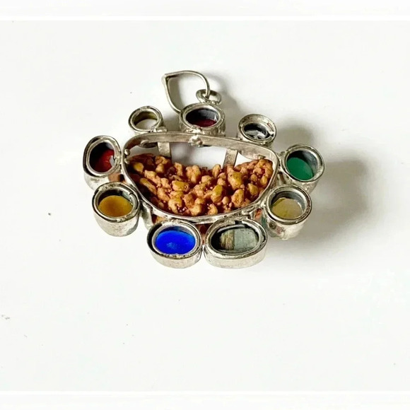 Silvertone Natural Gemstones Rudraksha Chakra Pendant, Spiritual, Health Fortune - Picture 4 of 4